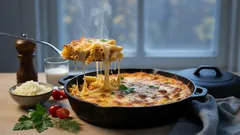 Pastagratäng med krämig sås i stekpanna – perfekt när du har ont om tid